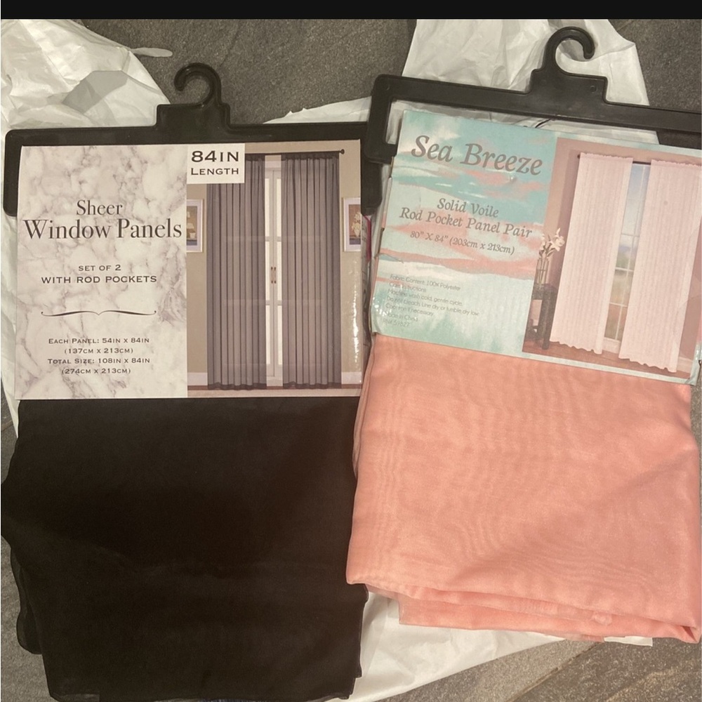 Sheer Window Panels Set - Black and Pink